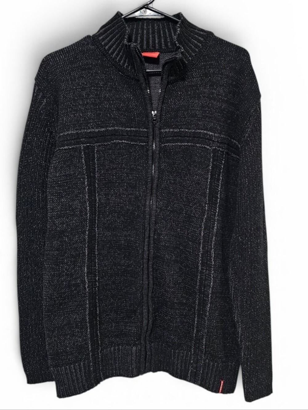 Report Collection Chunky Knit 100% Cotton  Heathered Full Zip Sweater Size L